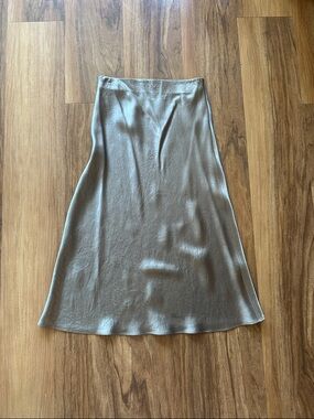 Aritzia Satin A-Line Midi Skirt - Silver